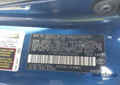 2008 Toyota Camry Ce/Le/Xle/Se from USA, damaged, VIN 4T1BE46K68U232337